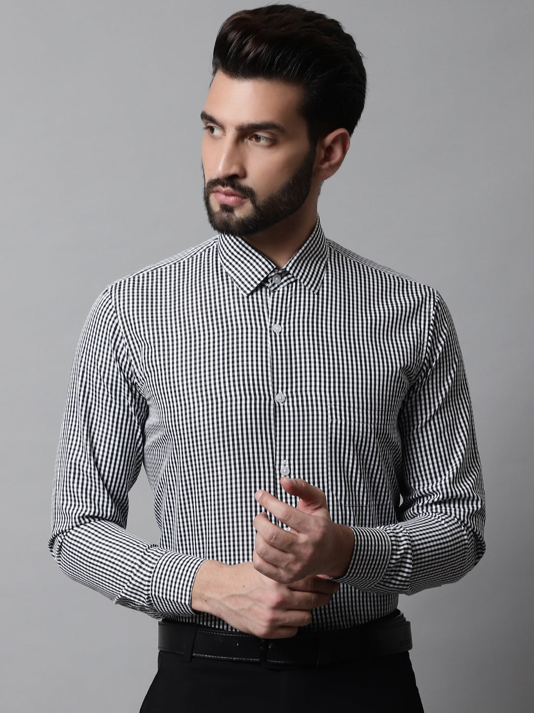 DesiQlo Men Checked Formal Shirt - Black - SF_866Black_S