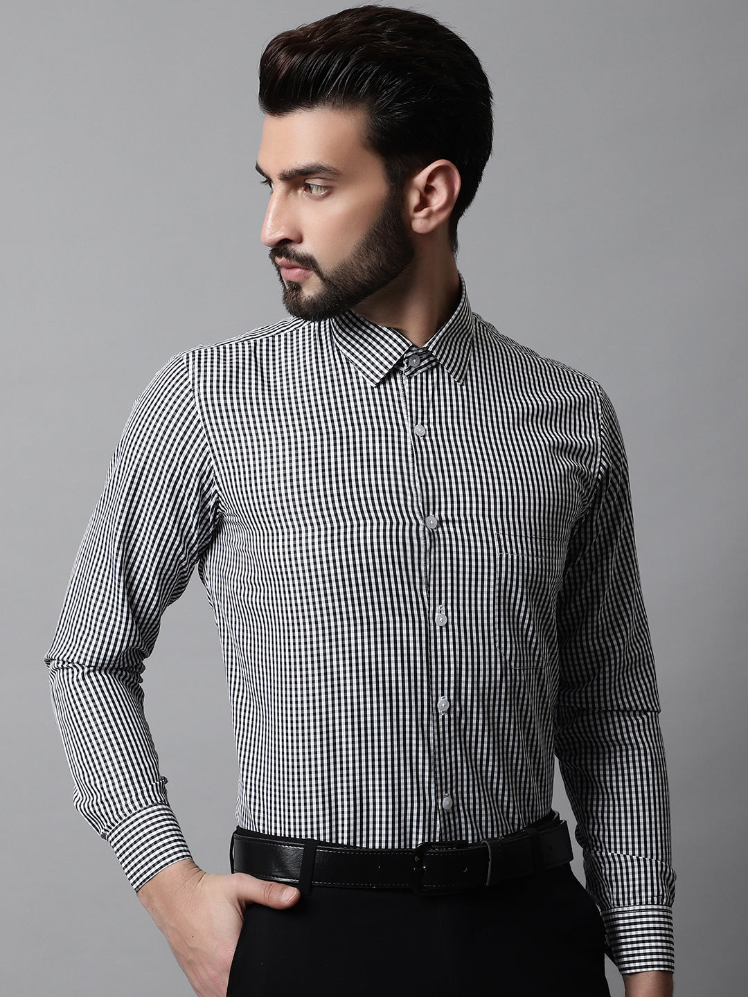 DesiQlo Men Checked Formal Shirt - Black - SF_866Black_S