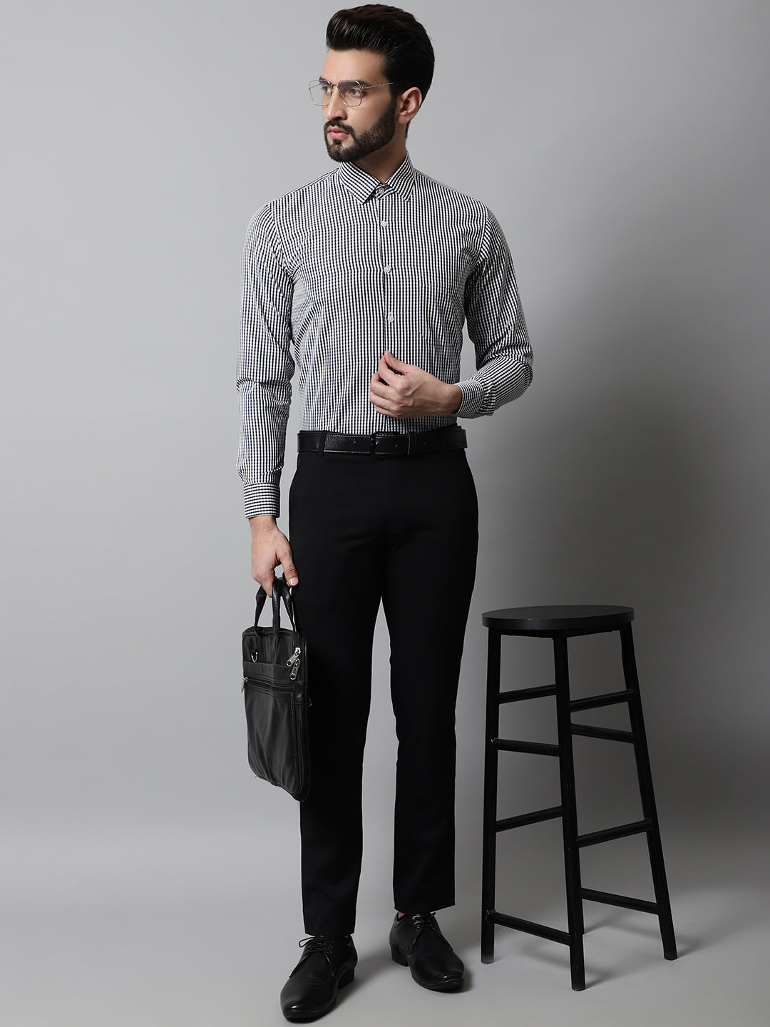 DesiQlo Men Checked Formal Shirt - Black - SF_866Black_S