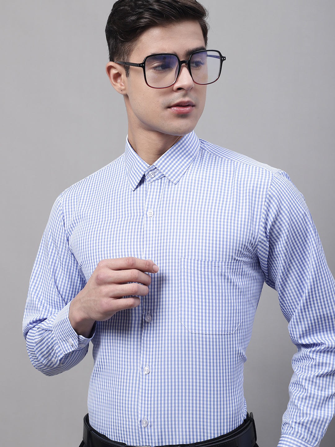 DesiQlo Men Checked Formal Shirt - Blue - SF_866Blue_S