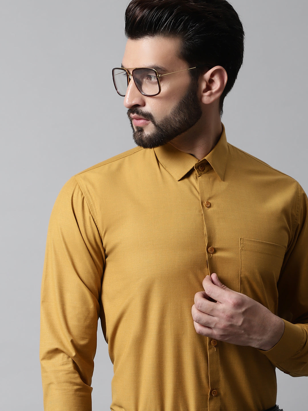 DesiQlo Men Solid Formal Shirt - Yellow - SF_867Mustard_S