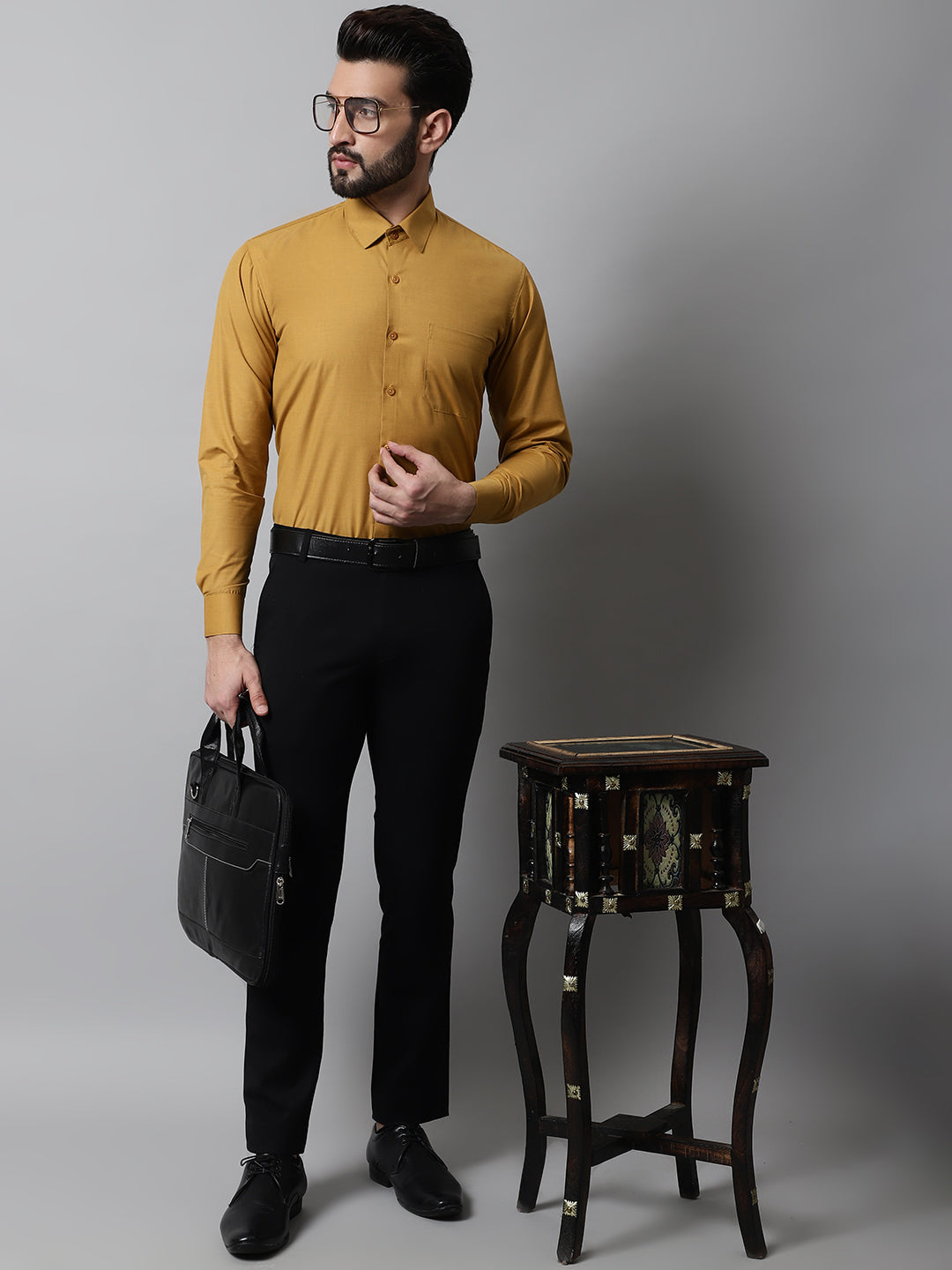 DesiQlo Men Solid Formal Shirt - Yellow - SF_867Mustard_S