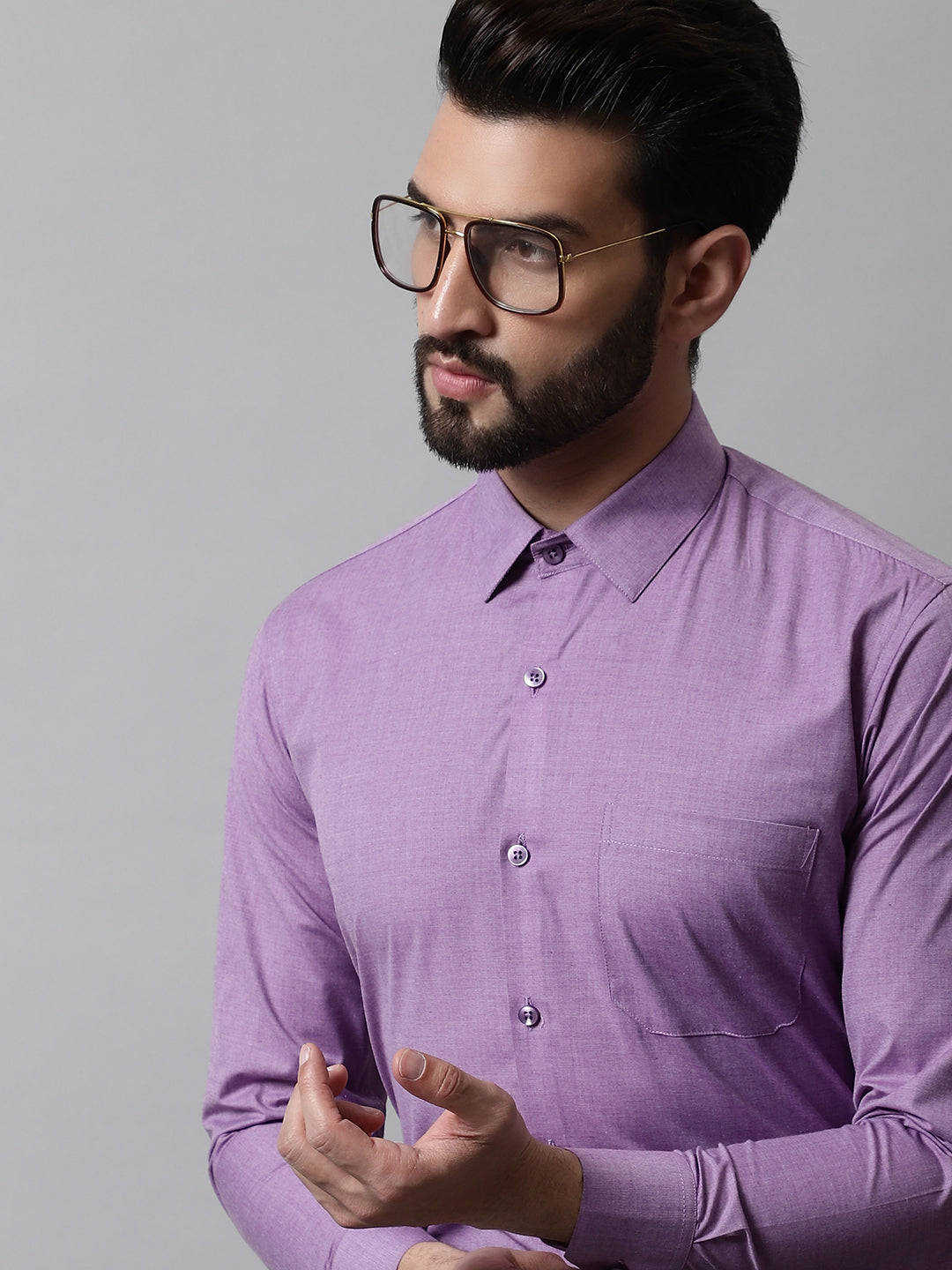 DesiQlo Men Solid Formal Shirt - Purple - SF_867Purple_S