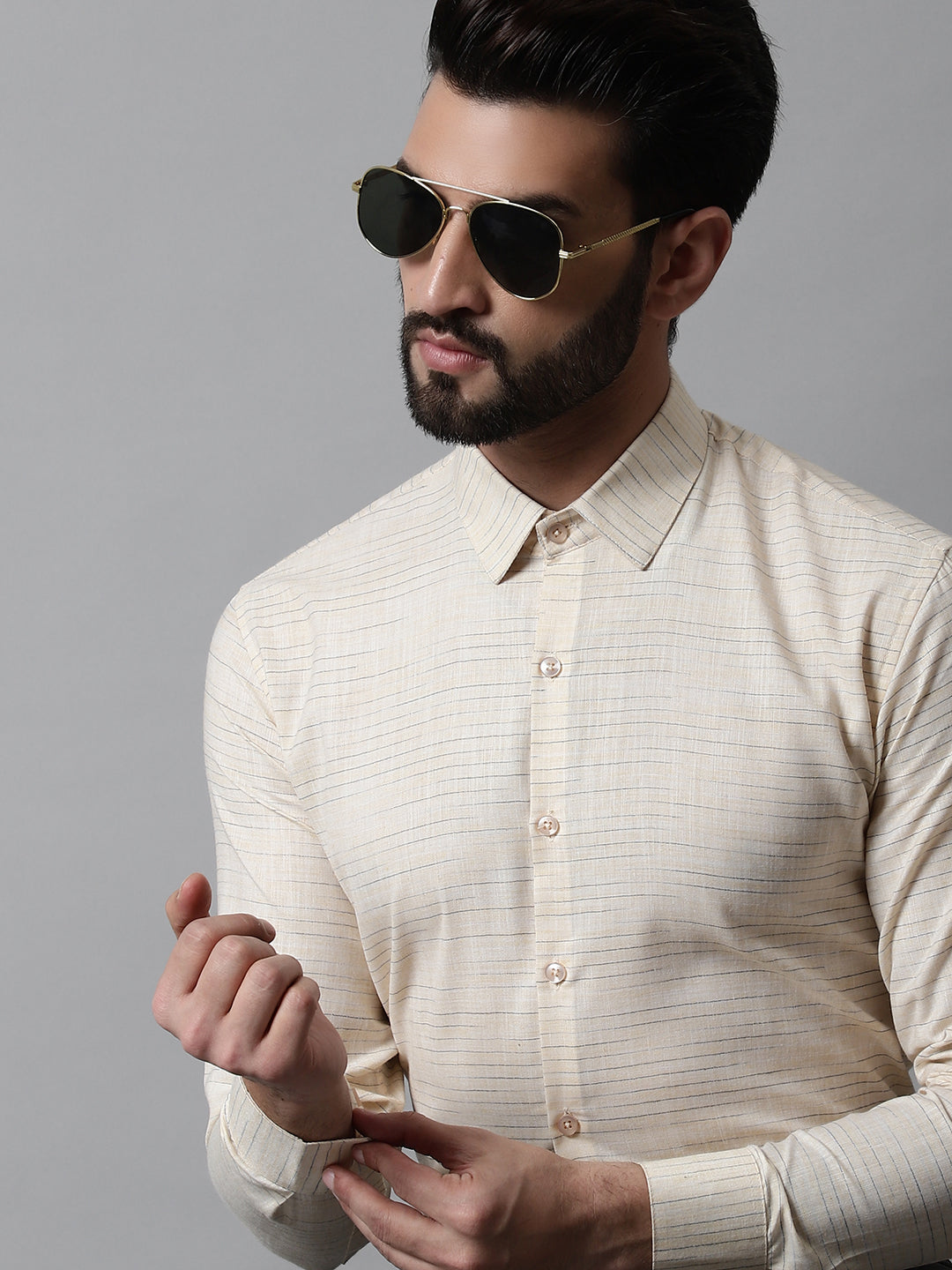 DesiQlo Men Solid Formal Shirt - Beige - SF_868Cream_S
