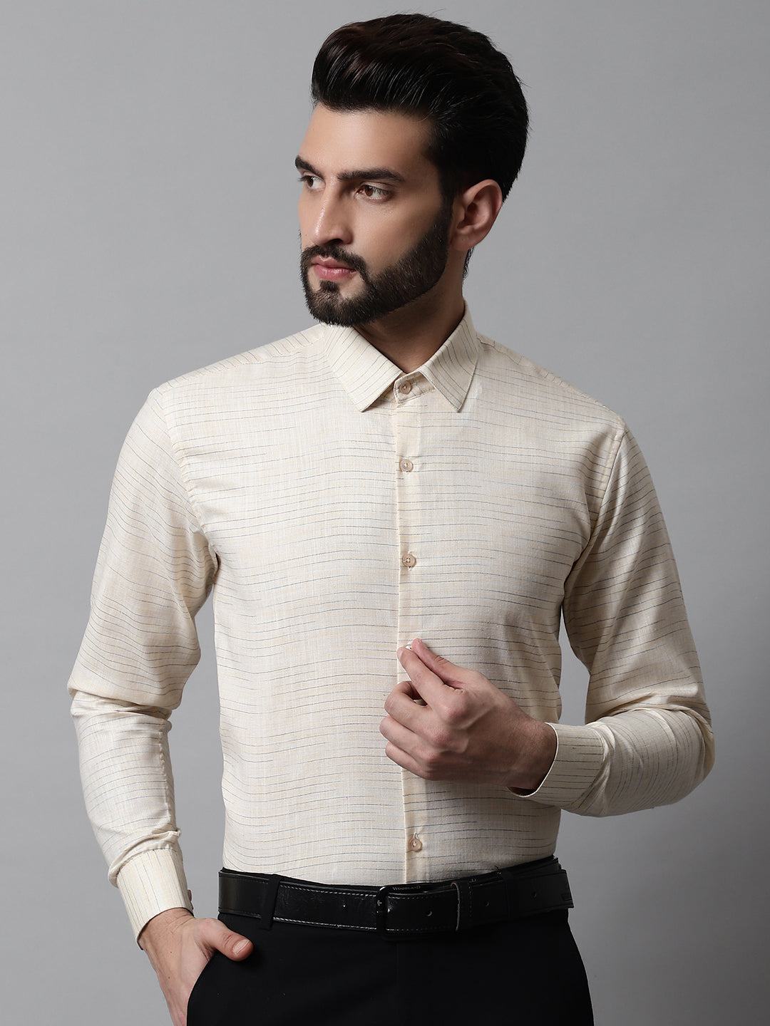 DesiQlo Men Solid Formal Shirt - Beige - SF_868Cream_S
