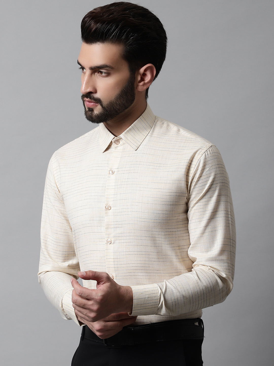 DesiQlo Men Solid Formal Shirt - Beige - SF_868Cream_S