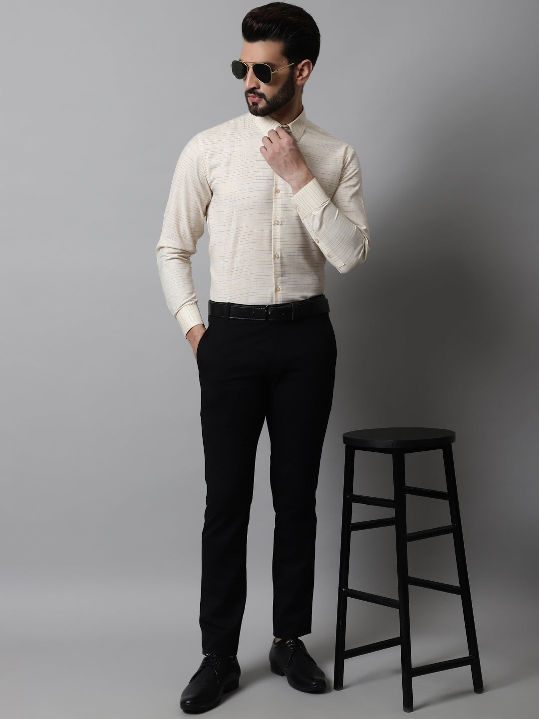 DesiQlo Men Solid Formal Shirt - Beige - SF_868Cream_S
