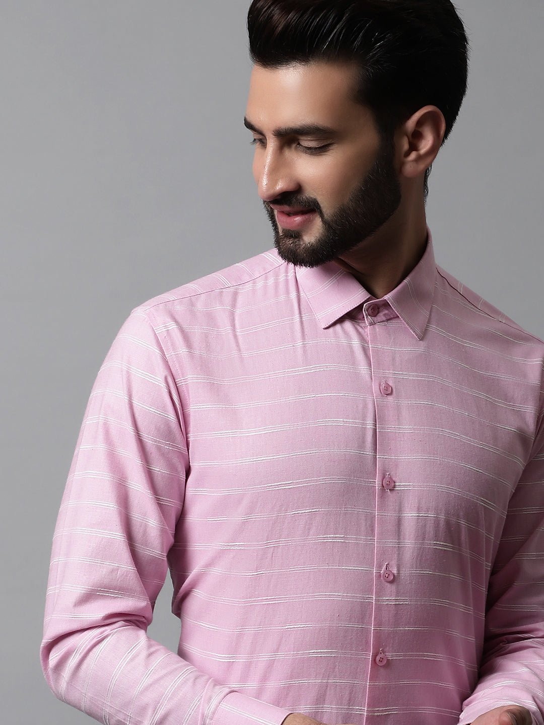 DesiQlo Men Striped Formal Shirt - Pink