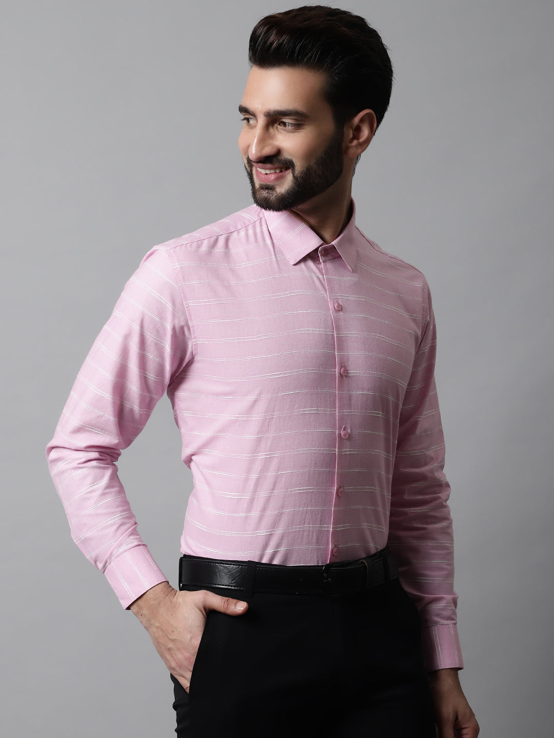 DesiQlo Men Striped Formal Shirt - Pink