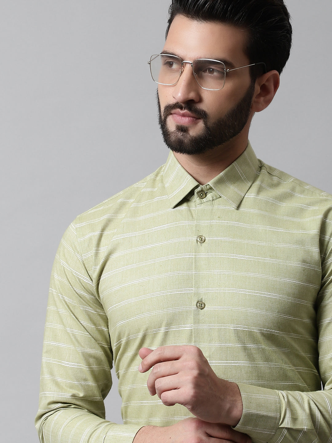 DesiQlo Men Striped Formal Shirt - Green