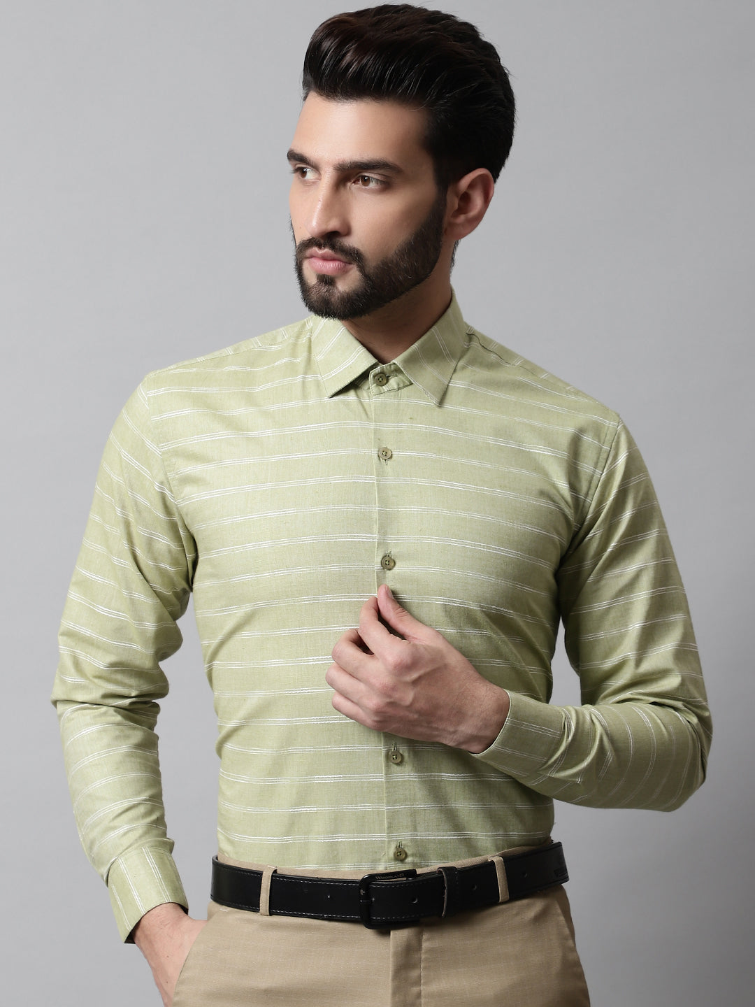 DesiQlo Men Striped Formal Shirt - Green