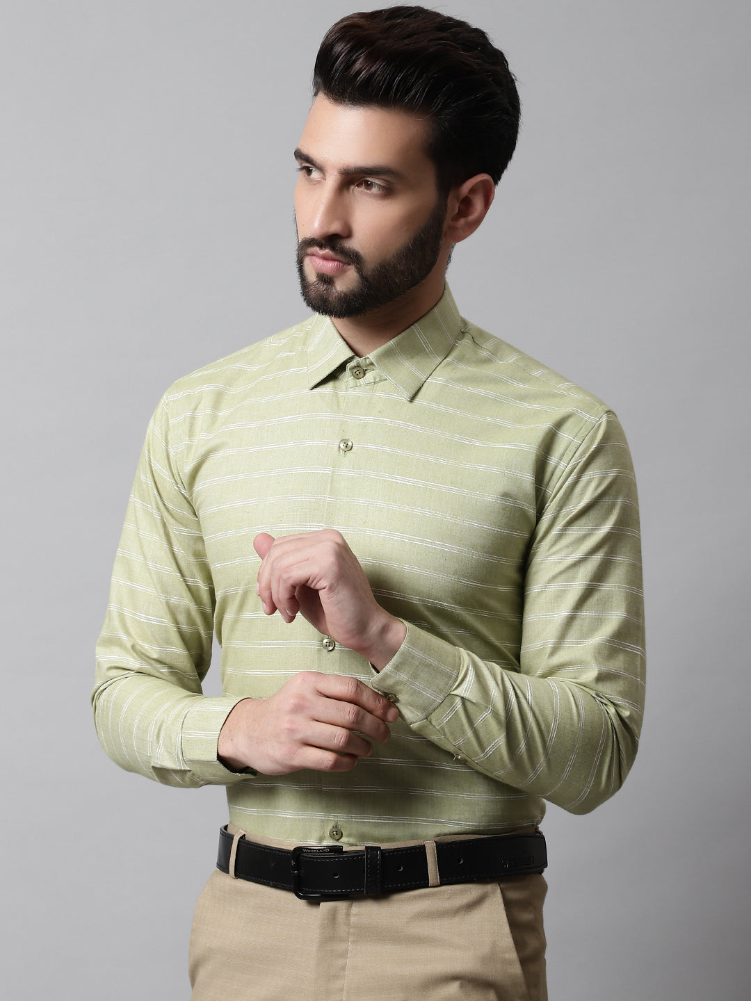 DesiQlo Men Striped Formal Shirt - Green