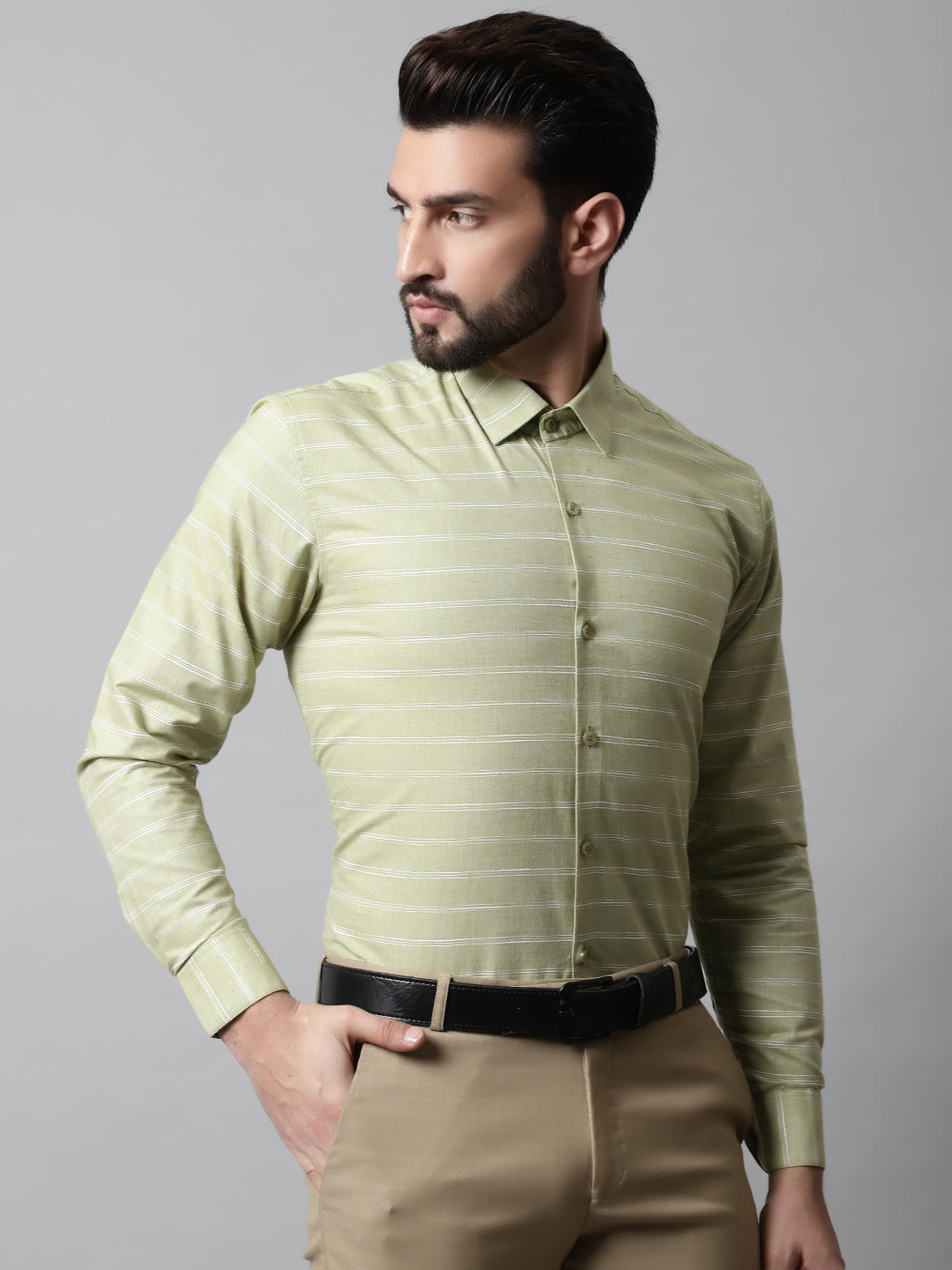 DesiQlo Men Striped Formal Shirt - Green
