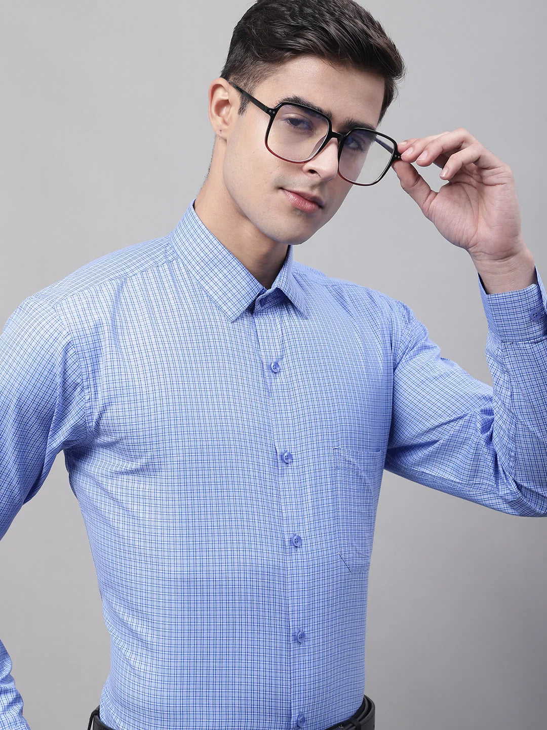Men's Blue Micro Checked Formal Shirts - Cotton Mens Shirt