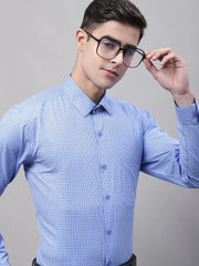 Men Blue Micro Checked Formal Shirt-SF-870