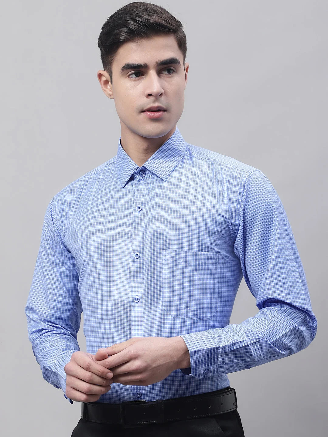 Men's Blue Micro Checked Formal Shirts - Cotton Mens Shirt