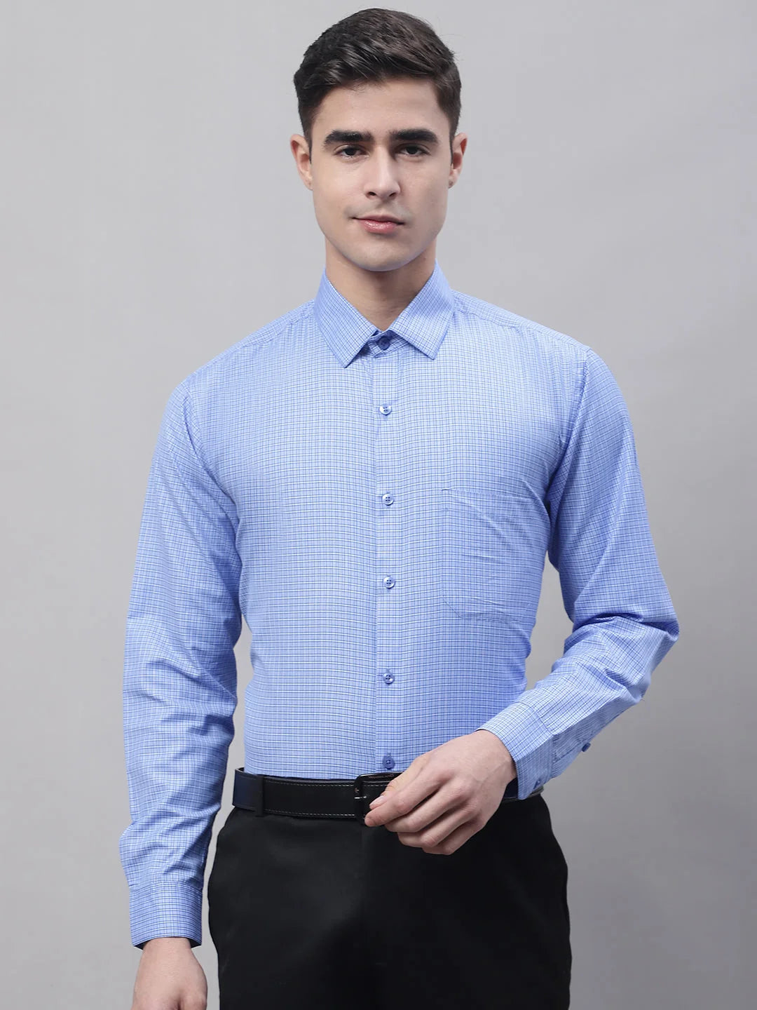 Men's Blue Micro Checked Formal Shirts - Cotton Mens Shirt
