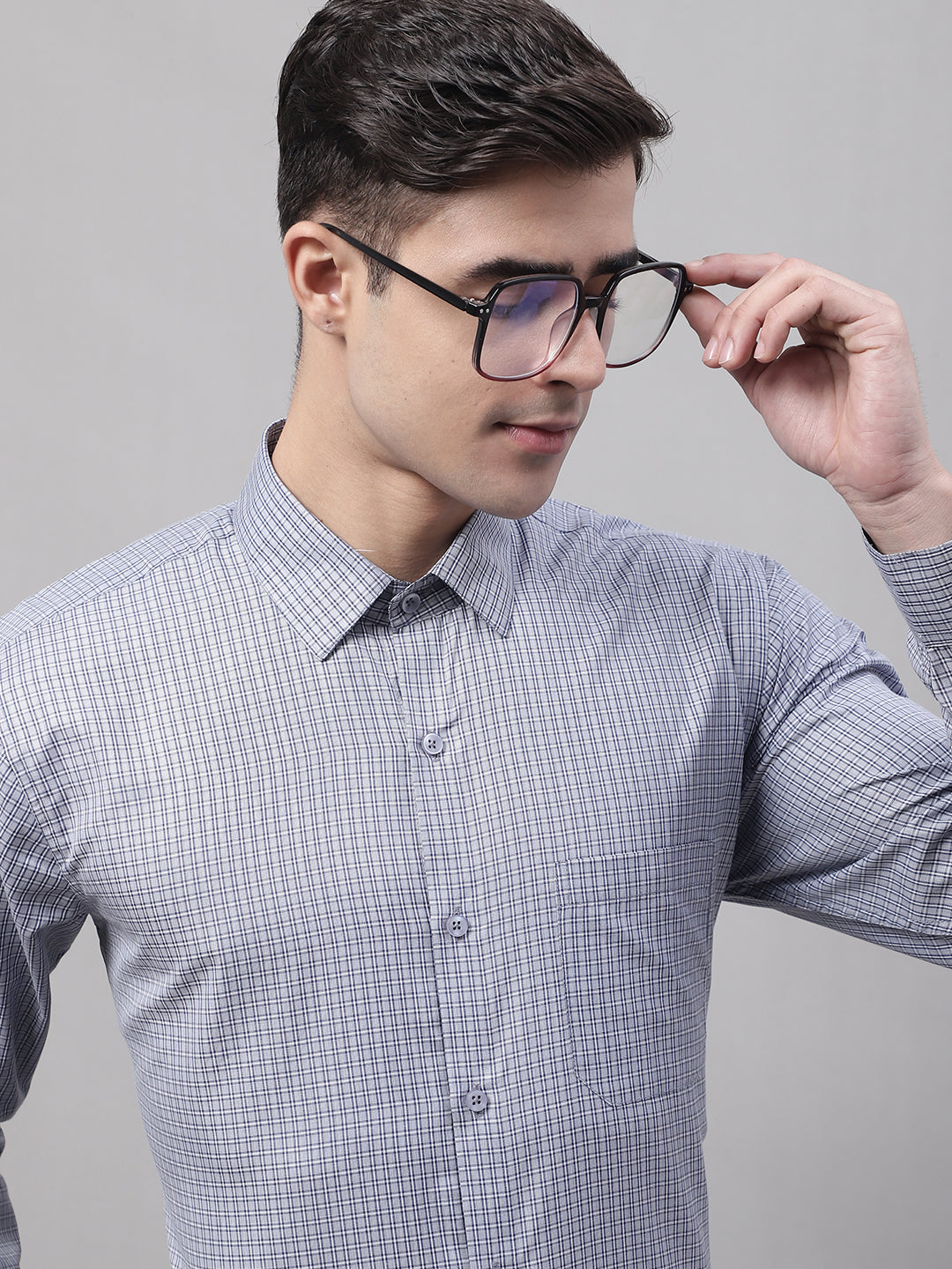 Grey Micro Checked Formal Shirts - Cotton Mens Shirt