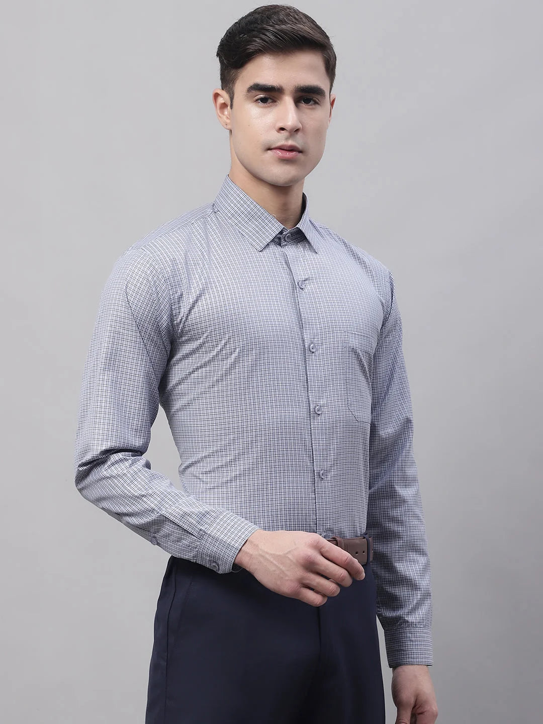 Grey Micro Checked Formal Shirts - Cotton Mens Shirt