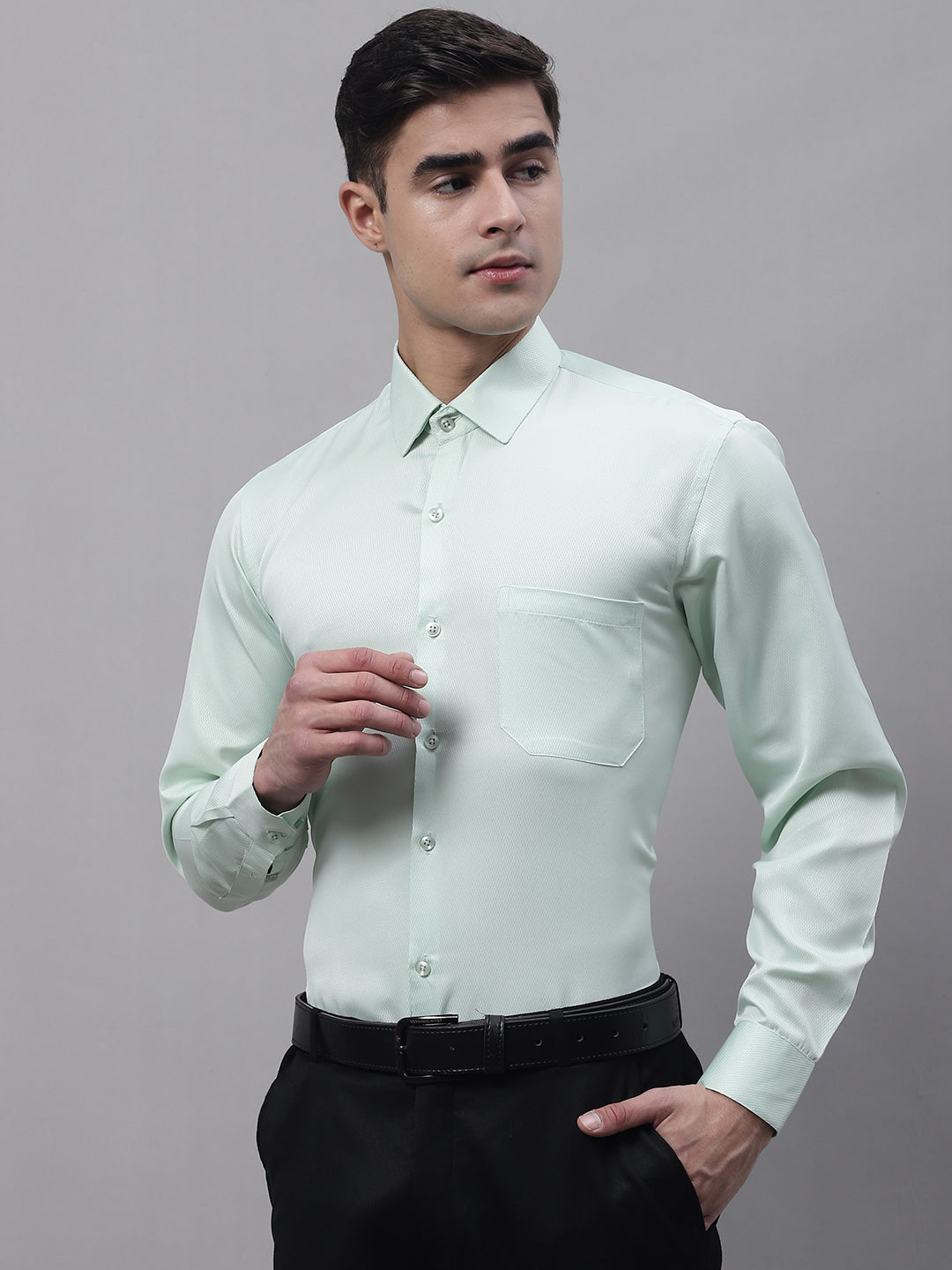DesiQlo Men Solid Formal Shirt - Green - SF_871Light-Green_S