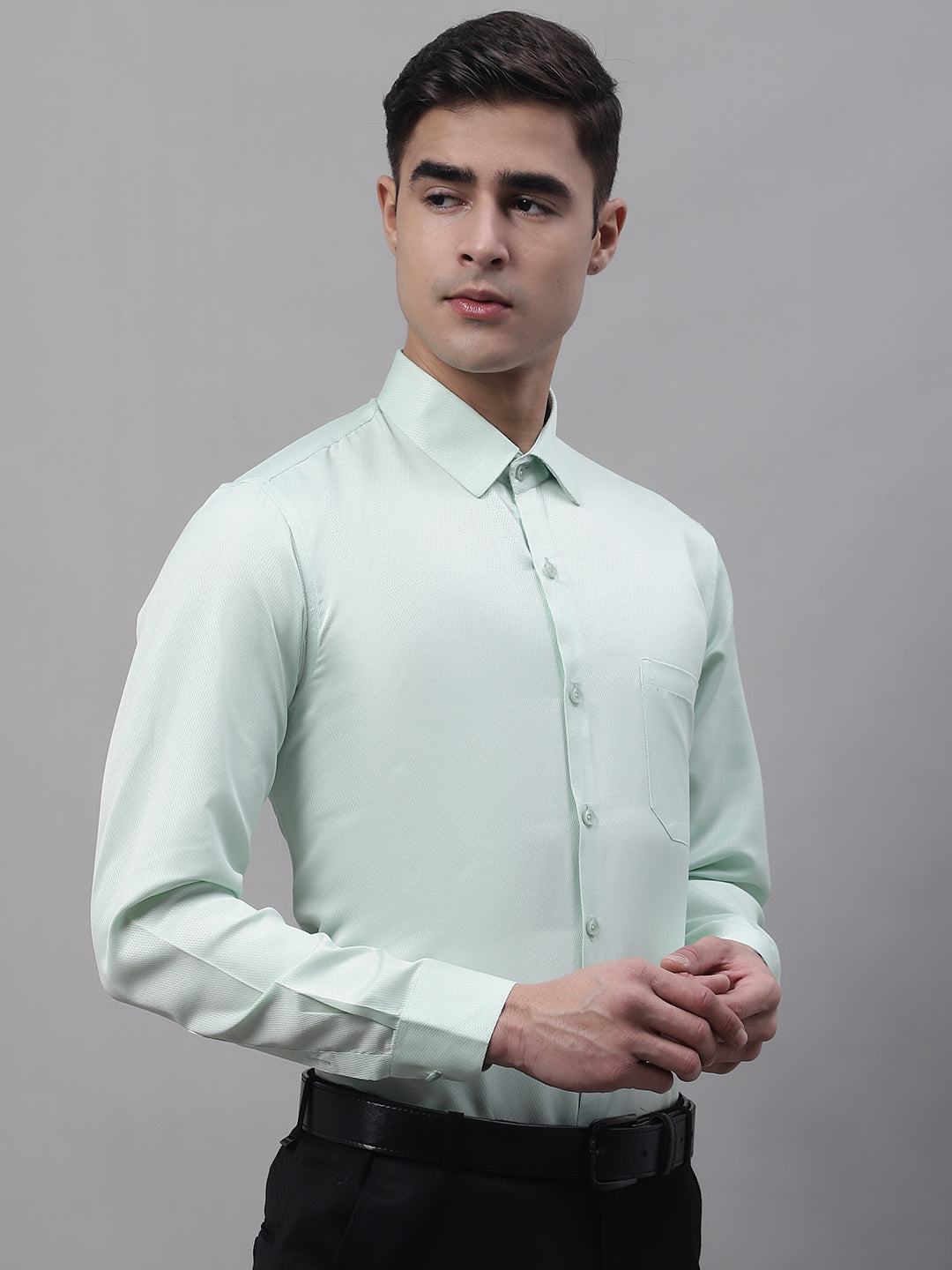 DesiQlo Men Solid Formal Shirt - Green - SF_871Light-Green_S