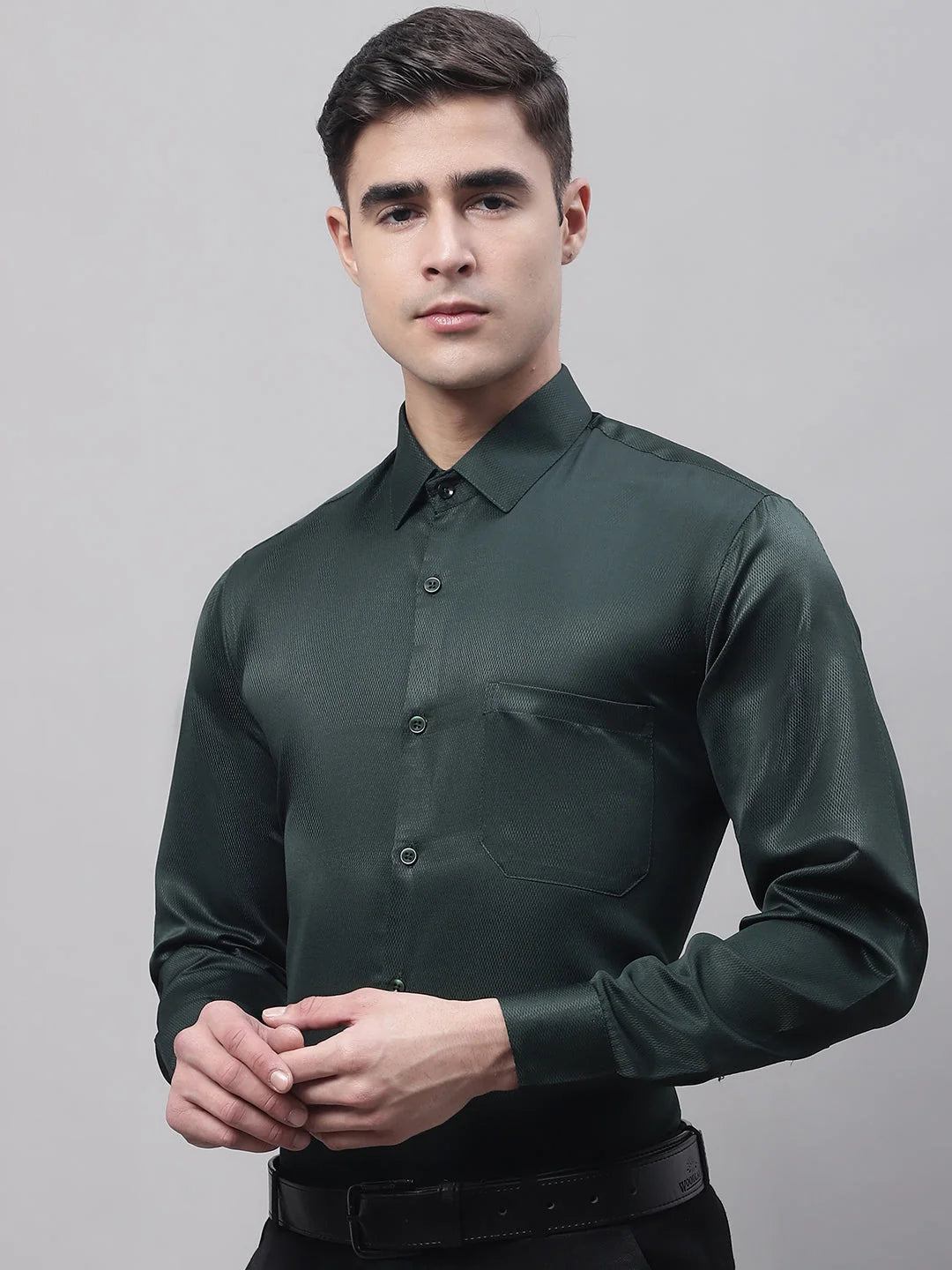 Men's Olive Green Dobby Cotton Formal Shirts