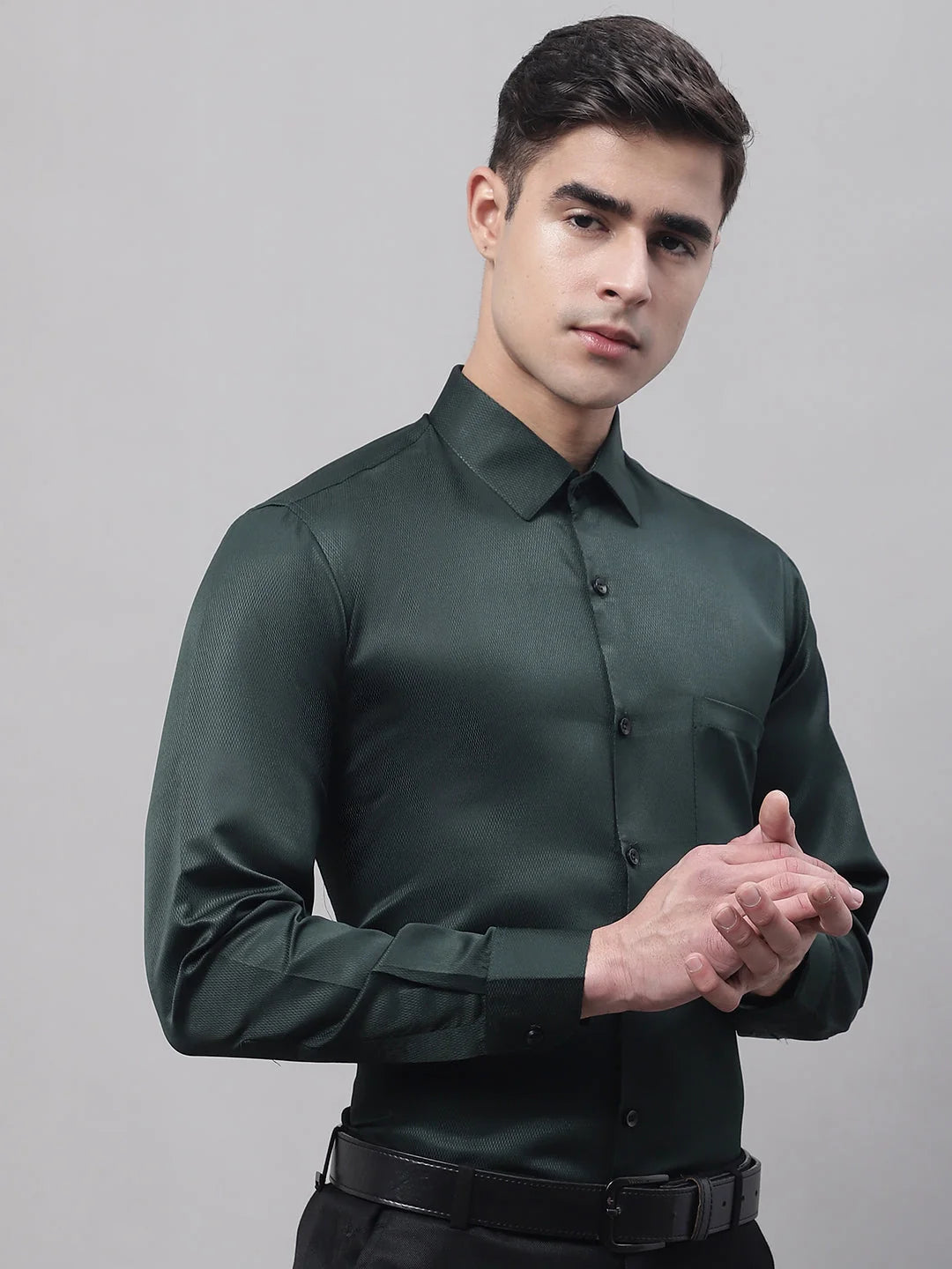 Men's Olive Green Dobby Cotton Formal Shirts