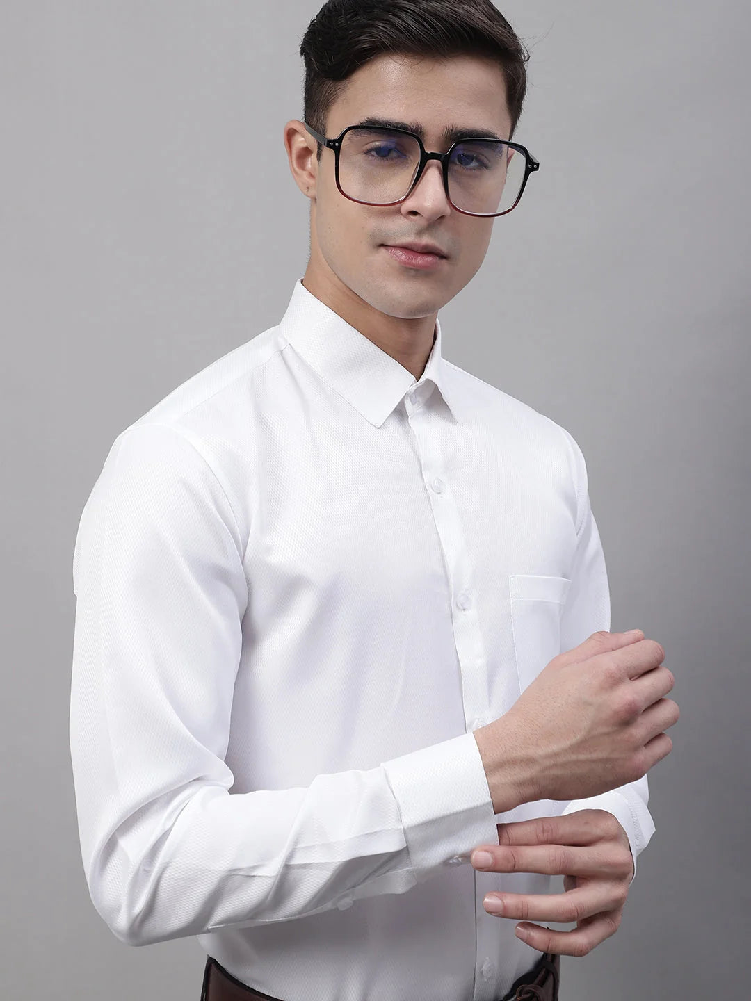 Men's White Dobby Textured Formal Shirt-SF-871