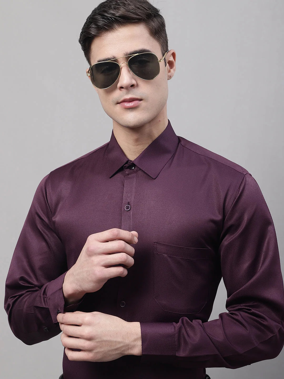 Men's Purple-Wine Dobby Formal Shirt | Stylish Cotton Shirt