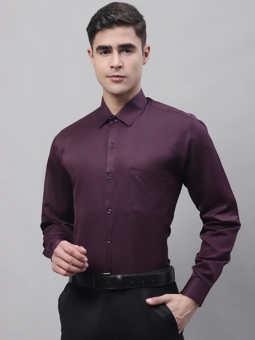 Men's Purple-Wine Dobby Formal Shirt | Stylish Cotton Shirt