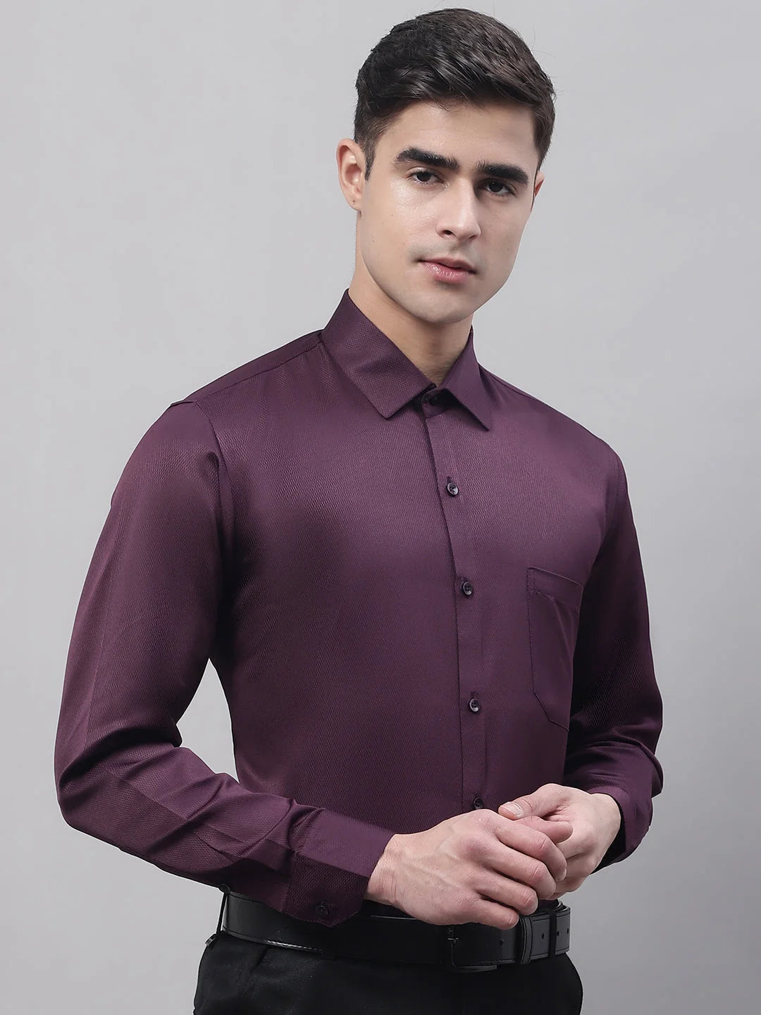 Men's Purple-Wine Dobby Formal Shirt | Stylish Cotton Shirt