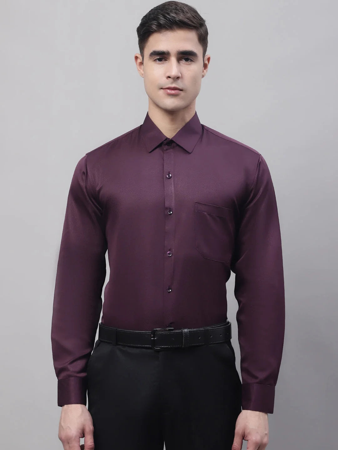 Men's Purple-Wine Dobby Formal Shirt | Stylish Cotton Shirt