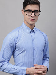 Men Blue Vertical Striped Formal Shirt-SF-872