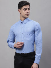 Men Blue Vertical Striped Formal Shirt-SF-872