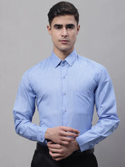Men Blue Vertical Striped Formal Shirt-SF-872