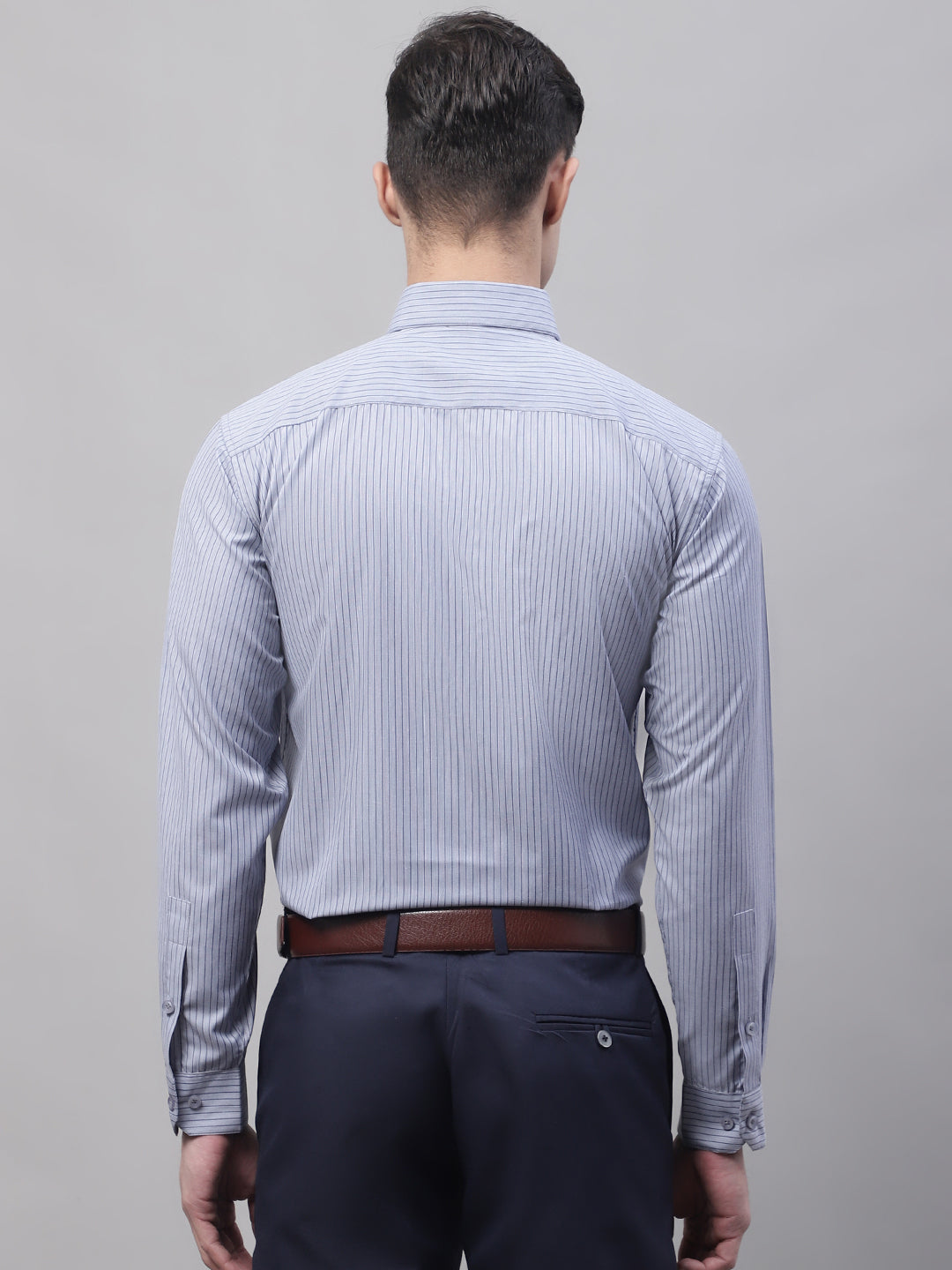 Men Grey Striped Formal Shirt | Breathable Cotton Formal Shirts