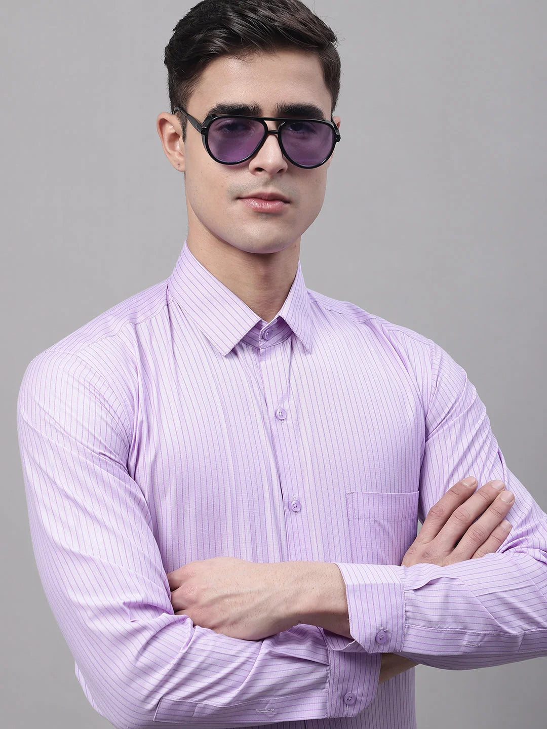 Men Purple Striped Formal Shirt | Stylish Cotton Formal Shirts