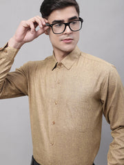 Men's Brown Cotton Solid Formal Shirt-SF-873