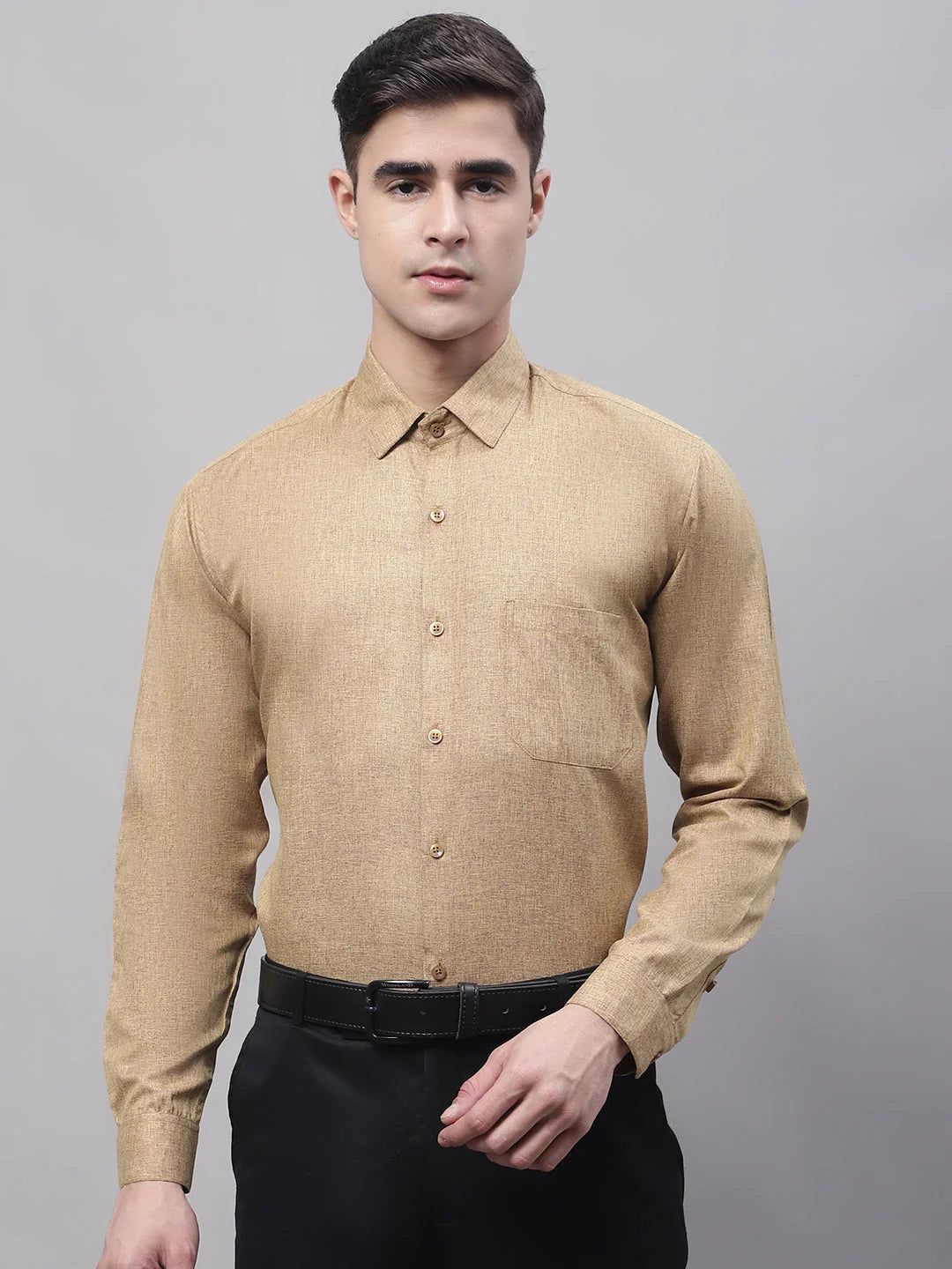 Brown Cotton Formal Shirt - Solid Mens Shirt | Style SF-873