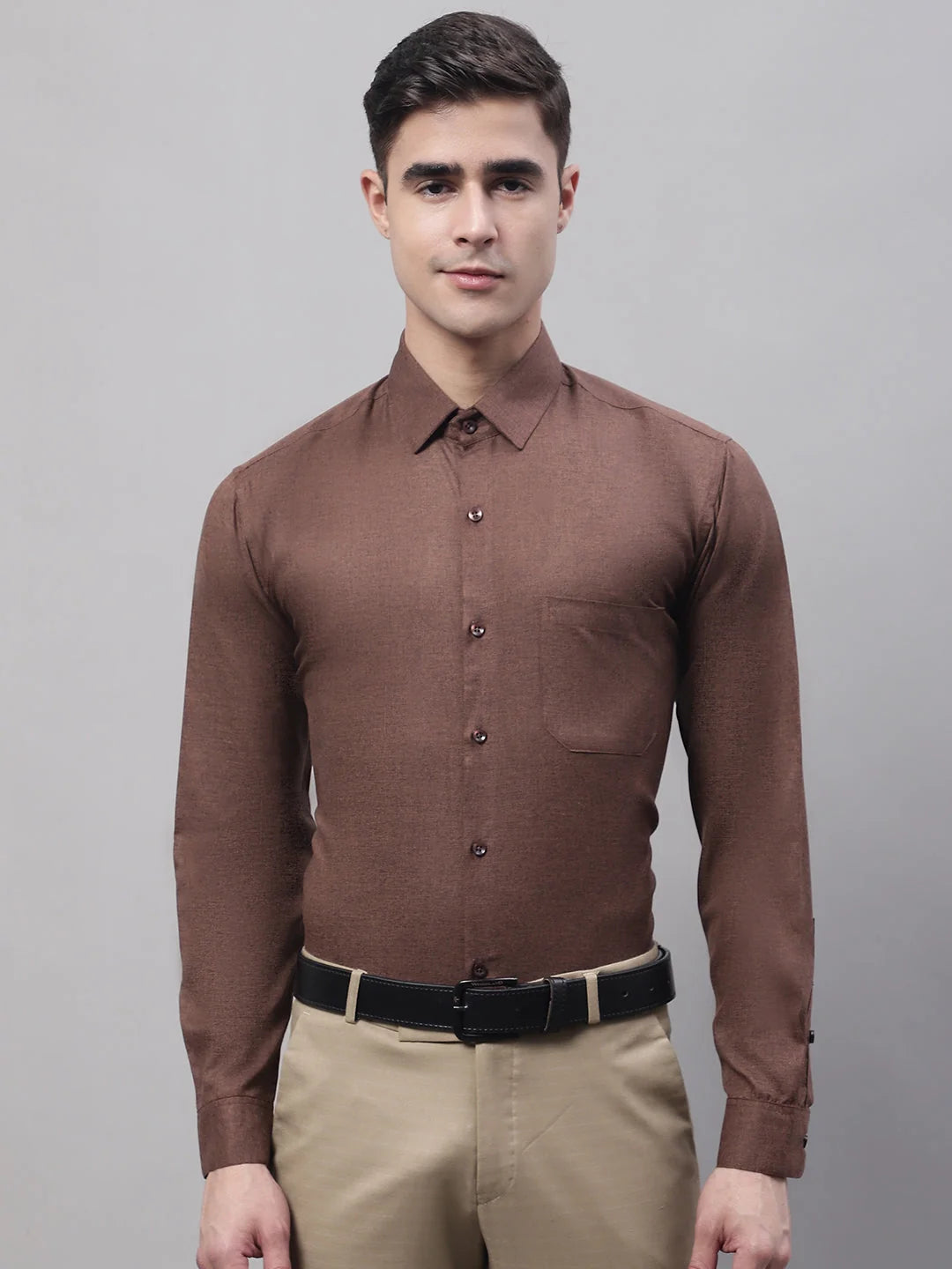 Coffee Brown Cotton Formal Shirt - Solid Mens Shirt SF-873