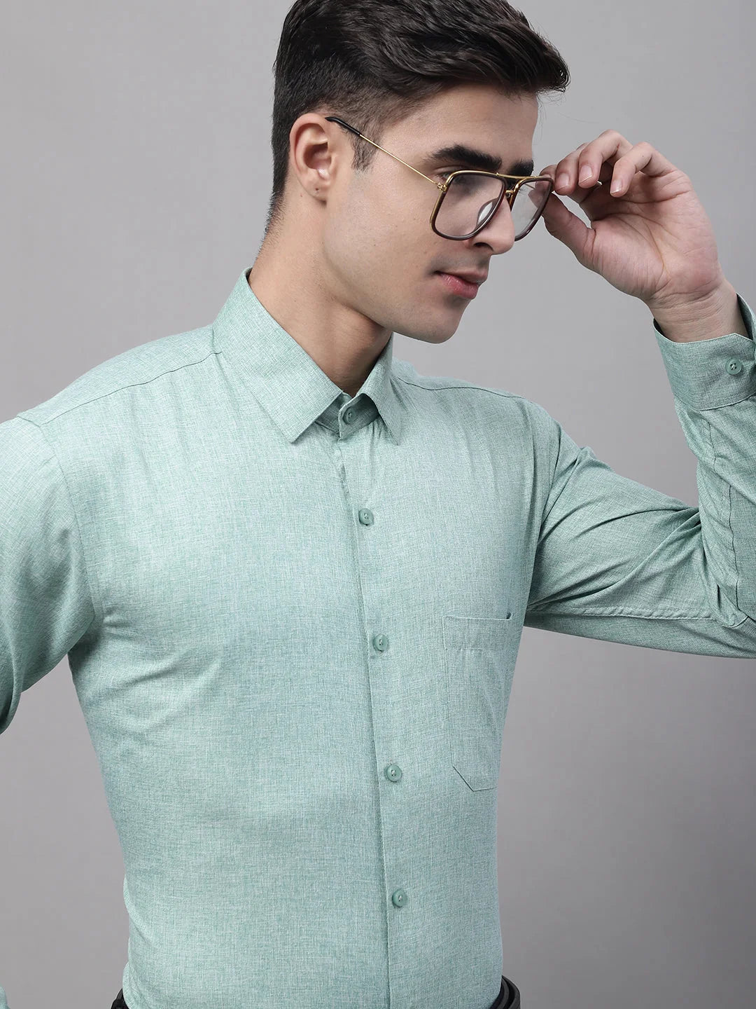 Green Cotton Formal Shirt - Solid Mens Shirt SF-873 | Shop Now