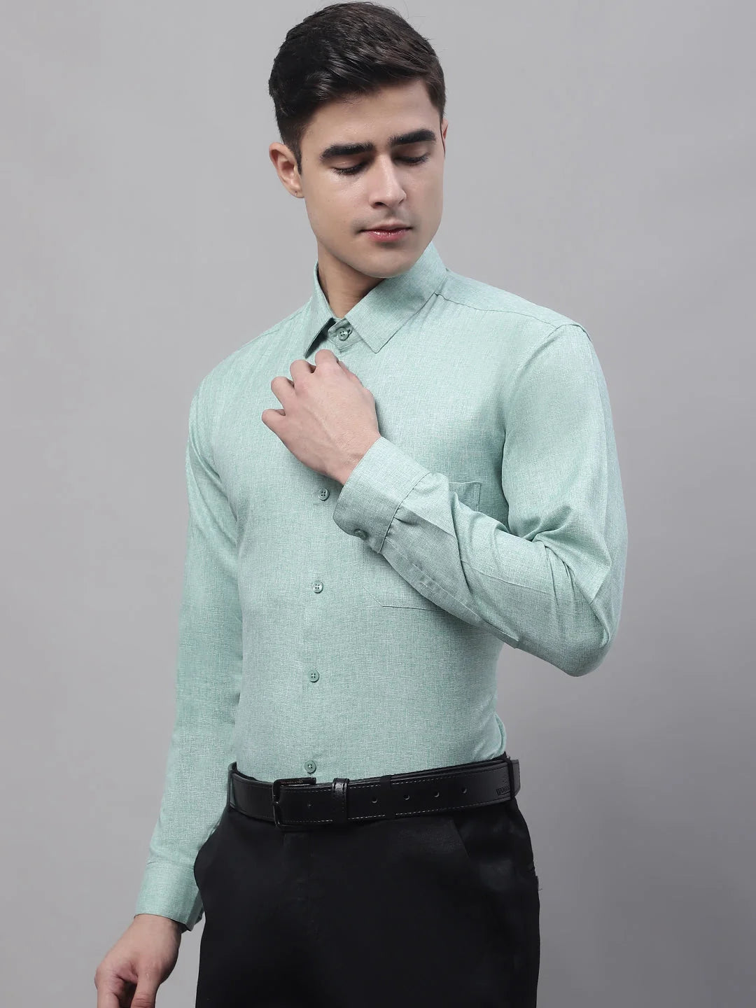 Green Cotton Formal Shirt - Solid Mens Shirt SF-873 | Shop Now