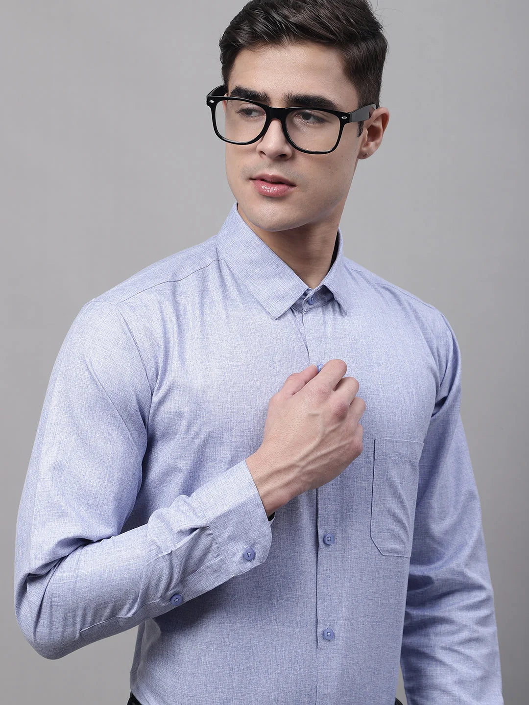 Men's Light-Grey Cotton Solid Formal Shirt-SF-873