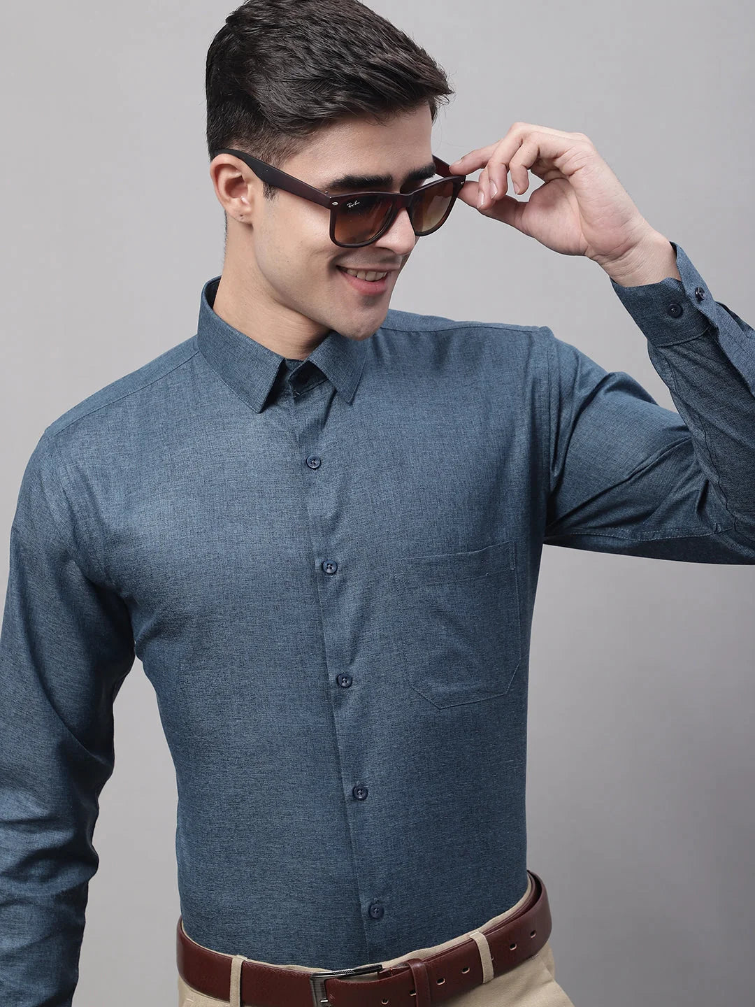 Teal Blue Cotton Formal Shirt - Stylish Mens Shirts Online