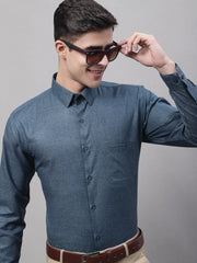 Men's Teal Blue Cotton Solid Formal Shirt-SF-873