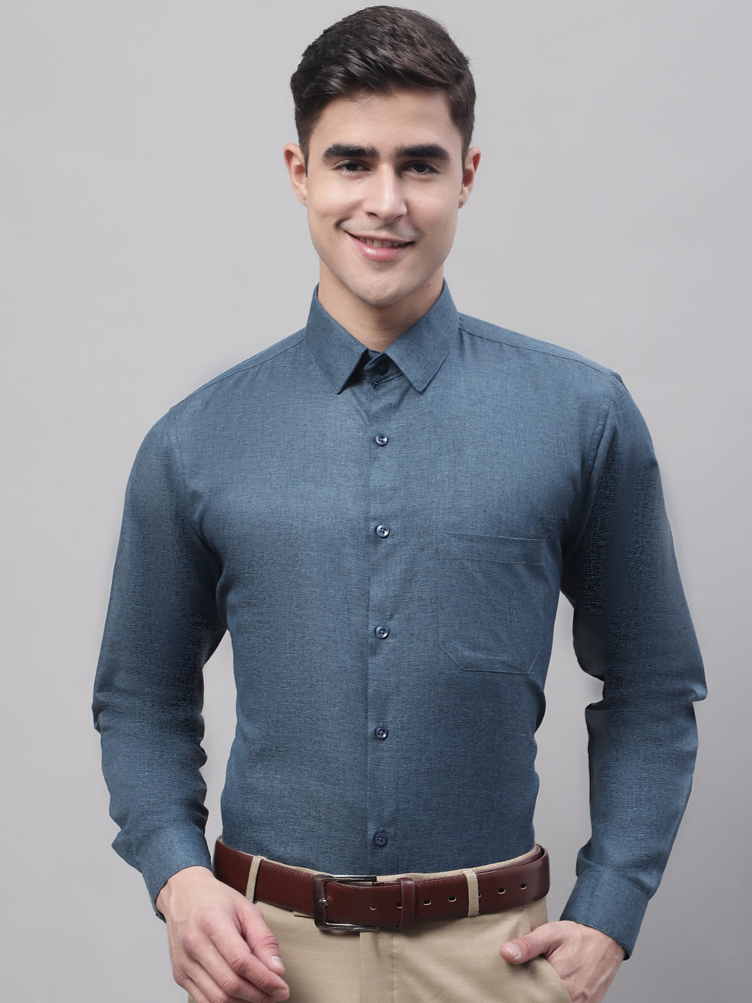 Teal Blue Cotton Formal Shirt - Stylish Mens Shirts Online