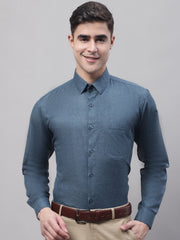 Men's Teal Blue Cotton Solid Formal Shirt-SF-873