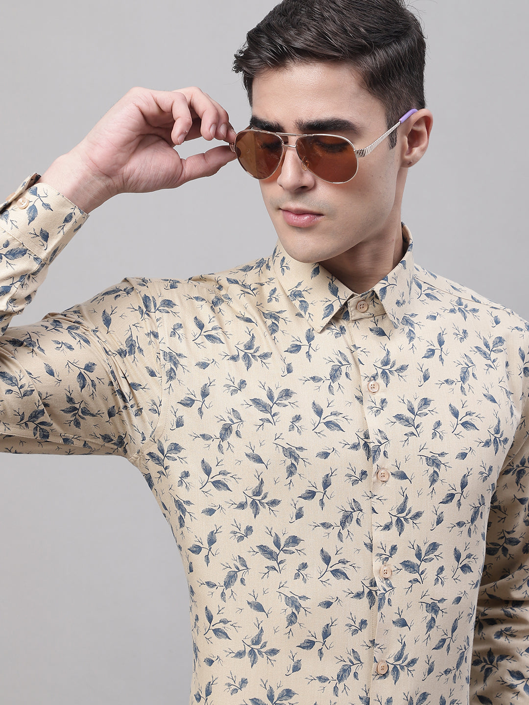 Beige Printed Cotton Formal Shirt - Stylish Mens Shirts