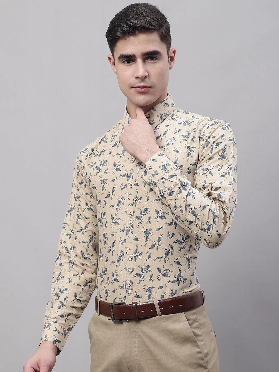 Beige Printed Cotton Formal Shirt - Stylish Mens Shirts