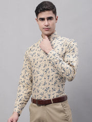Men Beige Regular Fit Printed Pure Cotton Formal Shirt-SF-874